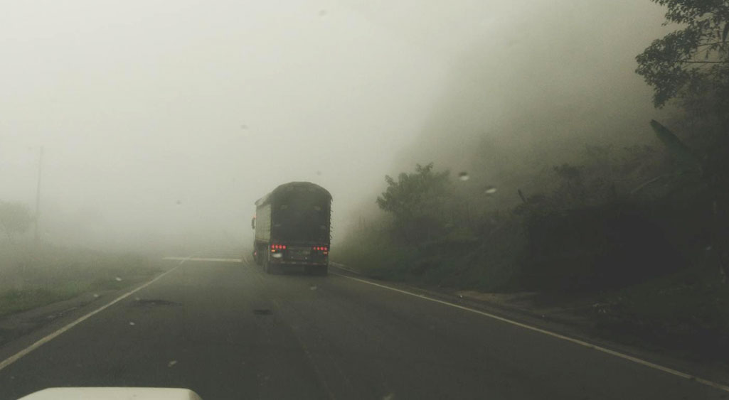 Driving in fog.