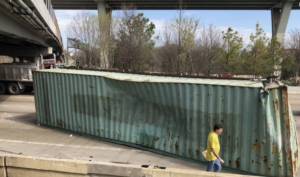 Truck wreck at bridge in Houston